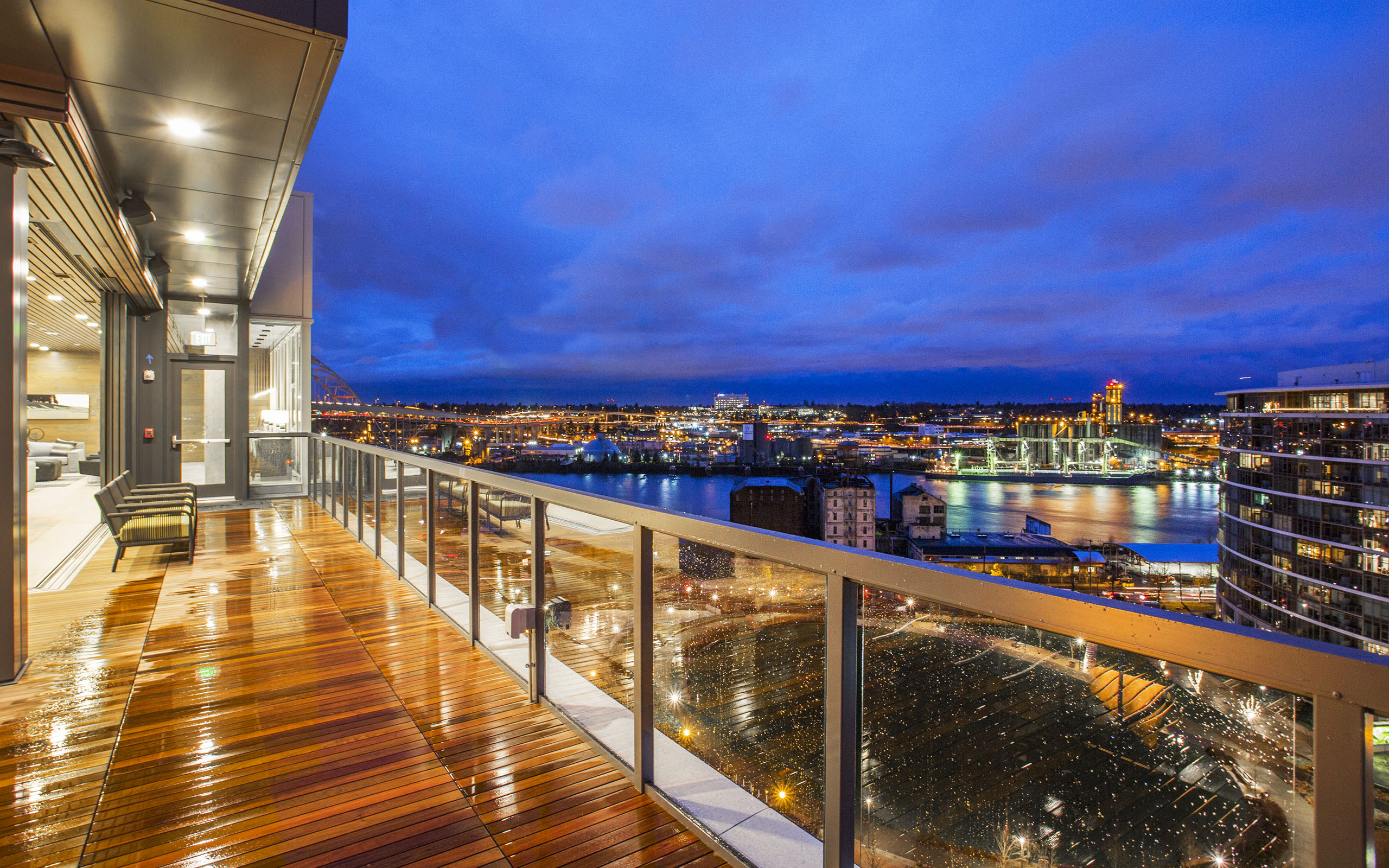 Block 17 Apartments Clubhouse Balcony Night